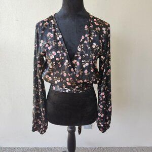 WAYF Floral Multi Long Sleeve Wrap Top - Size XS